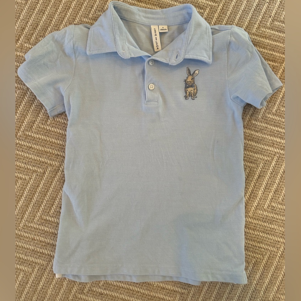 Janie and Jack Light Blue Polo with Bunny Embroidery Size 6